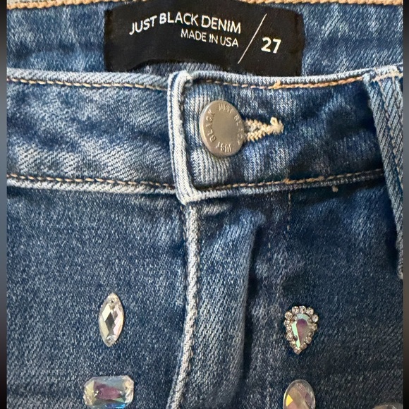 NWOT Reworked Jeweled Just Black Denim Jorts | Size 27 - Picture 5 of 6